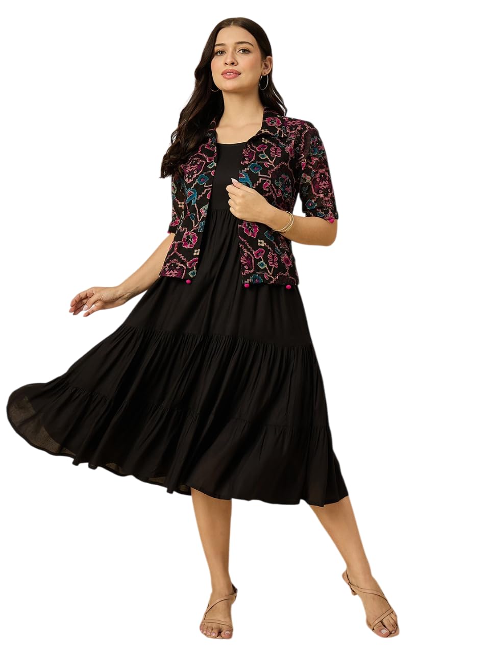 Azira Rayon Solid Fit & Flared Dress with Printed Jacket Casual Dress for Woman - Review, Price and Buying Guide