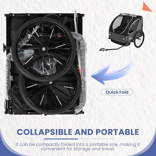 Image of Sepnine Kids Bike Trailer, 2 in1 Canopy Carrier Converts to Pushcart Suitable for 1 to 2 Toddlers, Kids, Quick Attach to Bike, Foldable, with 5-Point Harness and Storage Bags