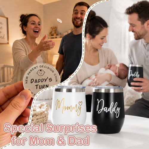 Image of Defresit Baby Shower Gift Basket for New Mom with Tumblers Decision Coin | 13Pcs newborn gift basket with tumblers and decision coin, perfect for pregnancy, gender reveal, first time mom & new parents