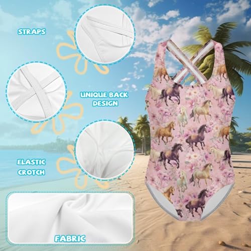 Image of WELLFLYHOM Girls Bathing Suits Size 5-14 One Piece Cross Back Swimsuit Sleeveless Full Coverage Swimwear for Beach Swimming
