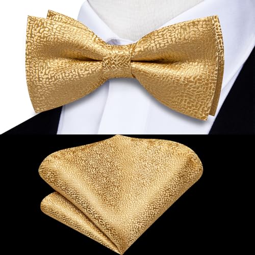 Image of Hi-Tie Bow Ties for Men Pre-Tied Pocket Square with Cufflinks Mens Bowtie Sets for Wedding Formal Party