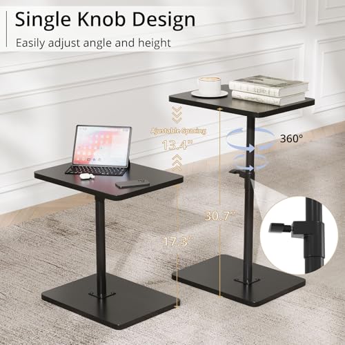 Image of C Shaped End Table Height Adjustable Side Table Sofa Tray for Couch, Sofa Bed Bathroom Study TV Tray Food Snack Trays for Eating, Black