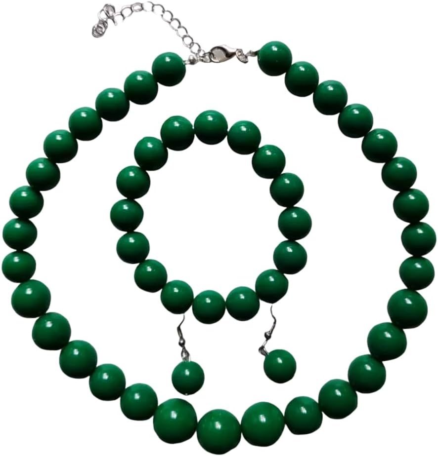 Women’s Beaded Jewelry 3 – Piece Set – Colorful Round Bead Necklace, Bracelet & Earrings, Retro Statement Jewelry for Party & Daily Wear