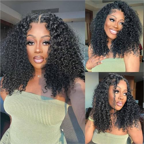 SQU&CIR 16 Inch Deep Wave Lace Front Wigs Human Hair