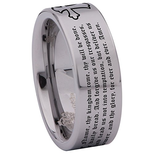 Silver Tungsten Carbide Lord's Prayer Ring 8mm Wedding Band Anniversary Ring for Men and Women Size 14.52