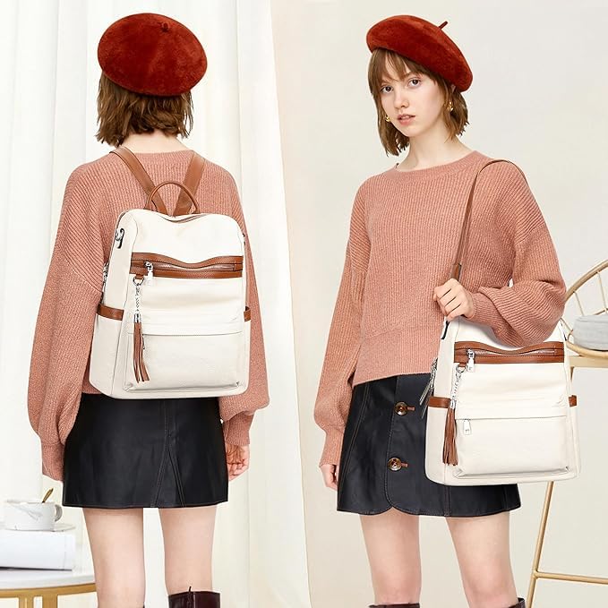 Image of Leather Backpack for Women | Large Capacity | College and Office use | PU Leather | shoulder bag for Ladies,