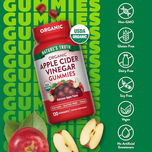 Nature's Truth Organic Apple Cider Vinegar Gummies | 120 Count | Vegan, Gluten Free & Non-GMO Supplement | USDA Organic | Apple Flavor - Image 4