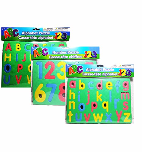 Educational Learning Puzzles ~ Includes 3 Foam Puzzles ~ Uppercase and Lowercase Letters and Numbers (Green)