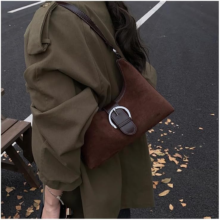 Vintage Mini Hobo Purse for Women Genuine Suede Leather Crescent Underarm Crossbody Shoulder Bag Work Travel Casual - Image 2