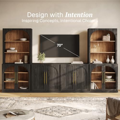 Image of BELLEZE Jagger 130 inch Wall Unit 6-Piece Modular TV Stand - Ebony