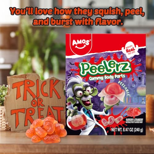 AMOS Halloween Peelerz Body Parts Gummies Candy - Approx 48 Pieces,Party Treats & Trick or Treat Favors for Kids, Fun Snacks for Adults, Individually Wrapped Pieces - image 7