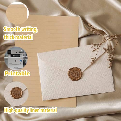 22 Stück Briefpapier Vintage Papier, Set mit 6 Leinenumschlag Umschläge und Wachssiegel 10 A5 Briefpapier Vintage Papier, Kraftpapier Umschläge für Geburtstag, Hochzeits Einladung Grußkarten (Schwarz)