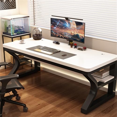 木製 ゲーミングデスク おしゃれ 学習デスク 棚付き 2.5cm厚板 ケーブルホール設計 組立簡単 書斎デスク 140*60*75cm