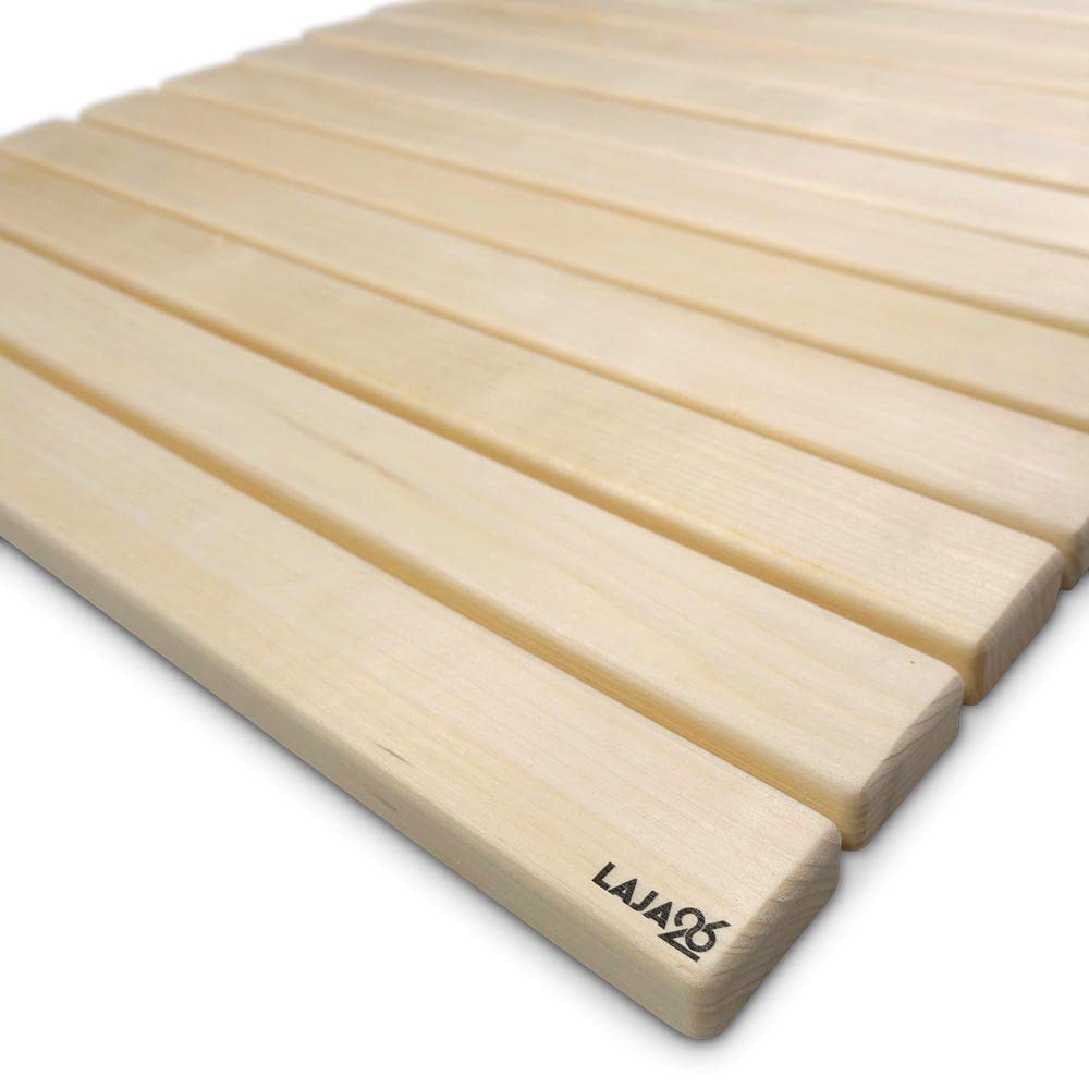 Sauna Bodenmatte 80x60x2 cm FSC Espenholz Rollbar Rutschfest Wärmebeständig Luftfeuchtigkeitsbeständig