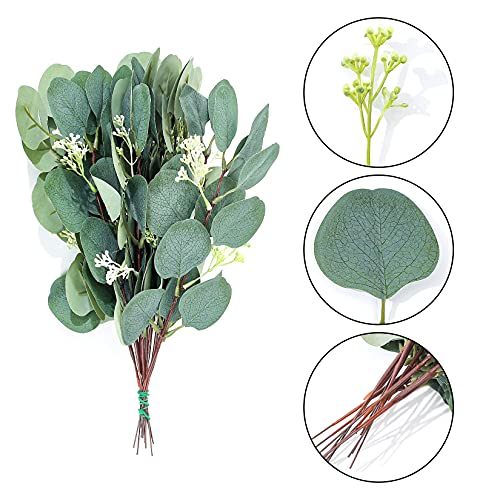 ZWFSDM Branche de Feuilles Eucalyptus, Plantes Artificielles, Feuilles Fleurs Artificielles, Plantes de Lierre Plastique Décoratives pour Intérieur, Extérieur, Vase, Décoration - 12 Paquets – vue 3