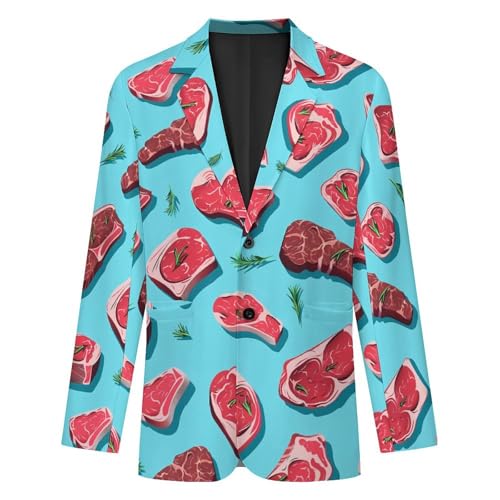 Meat Slices Pattern Print Mens Casual Blazer Button Suit Jacket Lightweight Sport Coat for Work Business4