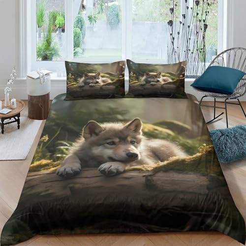 Housse de couette 140x200 louveteau 3D avec drap de couette microfibre