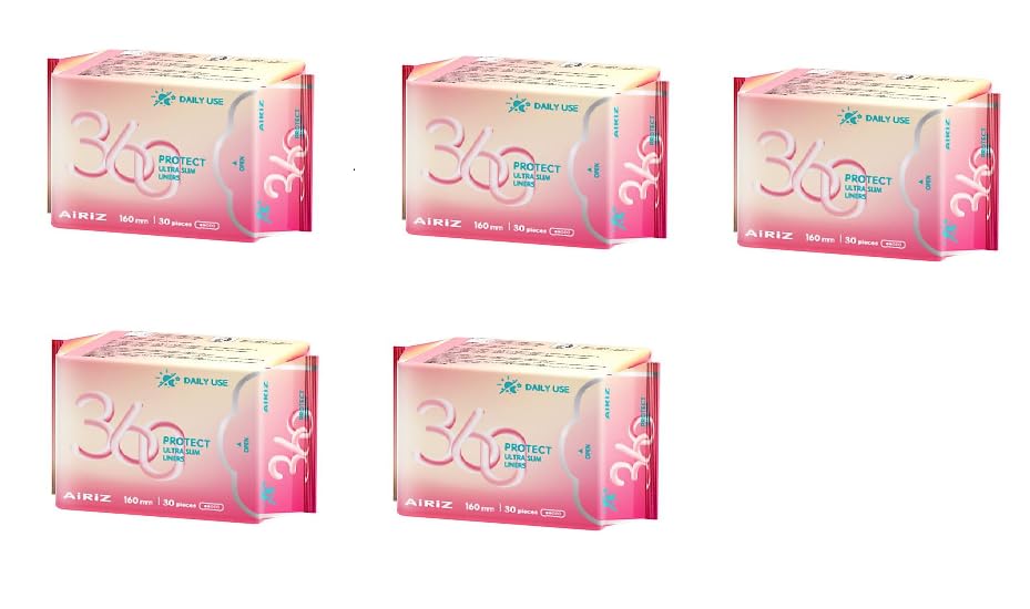 TIENS Airiz 360 Protect Sanitary Napkin-Ultra Slim Liners- Daily Use- 160mm -30 Pantyliners (New Pack) Pack of 5 (150 Pieces)