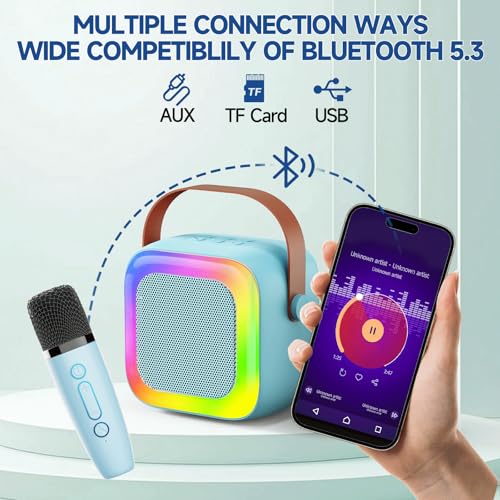 Mini Karaoke Machine with 2 Wireless Mics & LED Lights - Kids & Adults - Image 5
