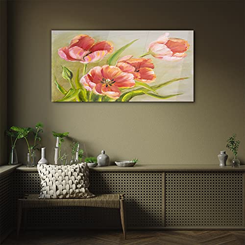 Décoration murale verre trempé fleurs tableau 100x50cm - 3