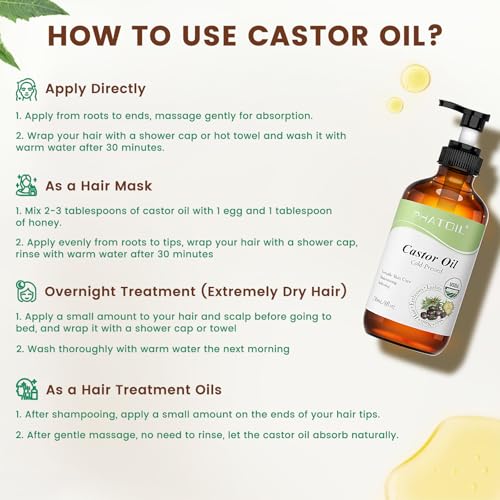 PHATOIL Rizinusöl Bio Kaltgepresst 236ML, Organic Castor Oil 100% Rein Natürlich, Rizinus Öl für Haaröl, Körperöl, Wimpern, Augenbrauen, Nägel, Bart, Rizinusöl Packung für Leberentgiftung