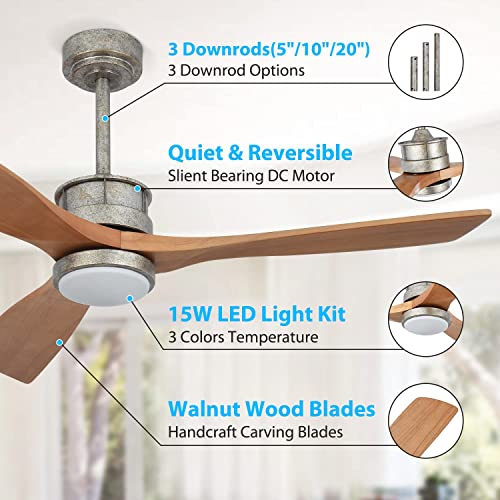 Chriari 52'' Ceiling Fans With Lights And Remote Control, Wood Ceiling Fan With 6 Speeds Smart Timing Reversible Dc Motor, Indoor Outdoor Modern Ceiling Fans With 3 Blade For Patio/Bedroom/Farmhouse #TOP5
