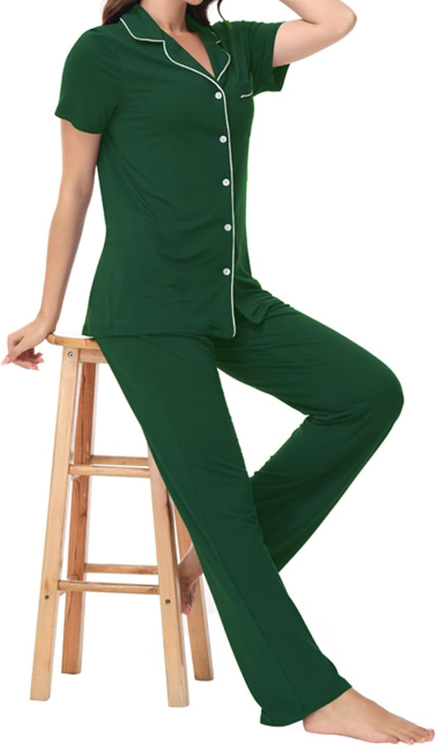 Womens Pajamas Set Button down Short Sleeve Sleepwear Tops Long Pants 2 Piece Pjs Sets Classic Comfy Soft Nightwear
