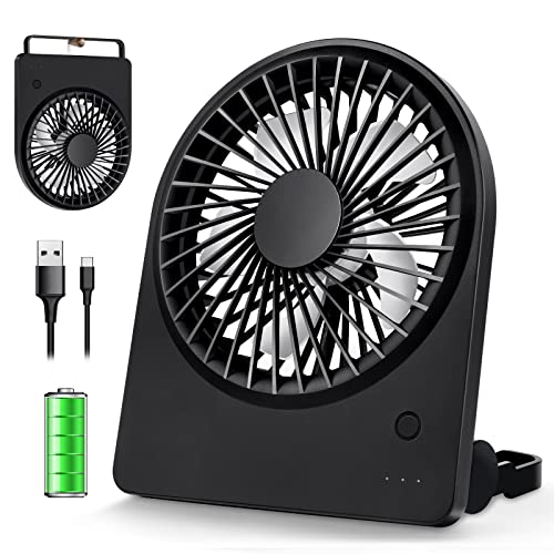 Small Desk Fan Silent, 2000mAh USB Rechargeable Battery Fan,180°Adjustable Super-Thin Portable Fan, 3 Speeds Powerful Mini Table Fan, Fans Cooling Quiet for Bedroom,Travel,Office,Bedside (Black）