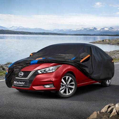 Image of Custom Fit Car Cover for Nissan Versa (2007-2026), Upgraded Waterproof All Weather Outdoor Auto Cover with Driver Door Zipper & Mirror Pockets, UV /Snow /Dust Protection