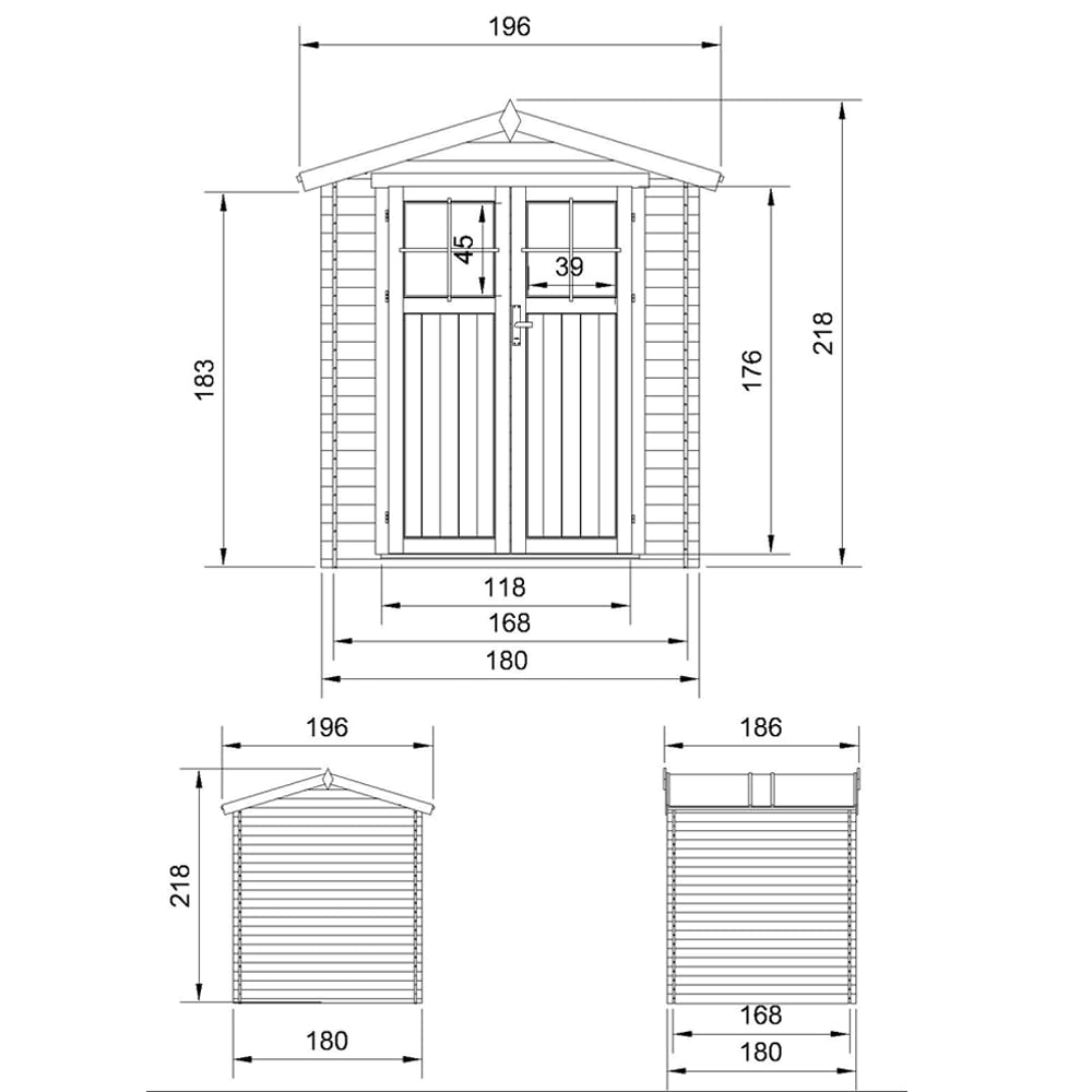 Holzhaus Gartenhaus - Gartenschuppen Holz B196xL186xH218 cm/ 2,82 m2 - Lagerschuppen für Garten - Fahrrad Schuppen - TIMBELA M320F+M320G