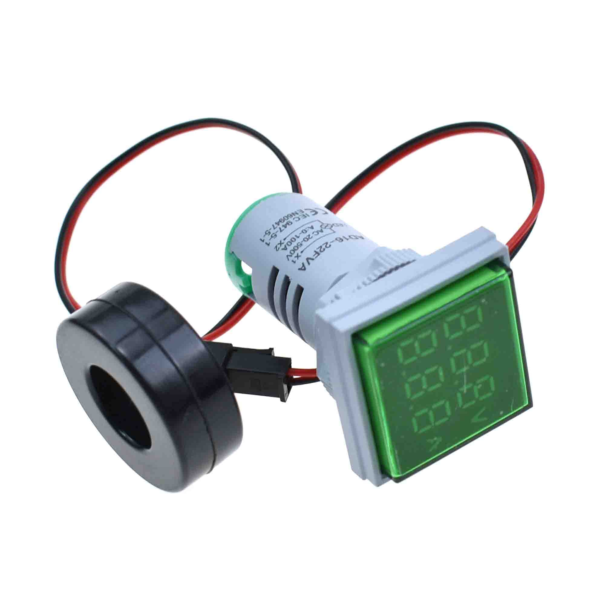 Tester Di Tensione Digitale A LED 22mm - Voltmetro Amperometro AC 60-500V 0-100A Con Doppio Display - Bianco