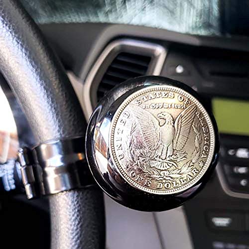 TRICKTOPPERS Gloss Black Aluminum Steering Wheel Spinner Suicide Brody Knob for Hot Rod Customs Car Truck SUV Tractor Trailer Big Rig Boat & More - Vintage Antique Eagle Silver Dollar - Thumbnail 2