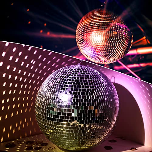 2 Pack 12 Inches Disco Light Mirror Ball Stylish Mirror Ball Mirror Disco Ball Silver Hanging Reflective Lighting Mirror Balls Revolving Strobe Light Ball For Club Stage Event Festivals Party Decor #TOP6