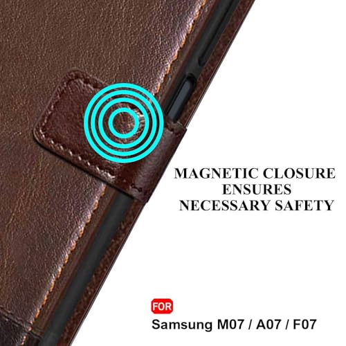 Image of TheGiftKart Flip Back Cover Case for Samsung Galaxy M07 / F07 | Dual-Color Leather Finish | Inbuilt Stand & Pockets | Wallet Style Flip Cover Case for Samsung M07 / F07 (Faux Leather, Brown & Coffee)