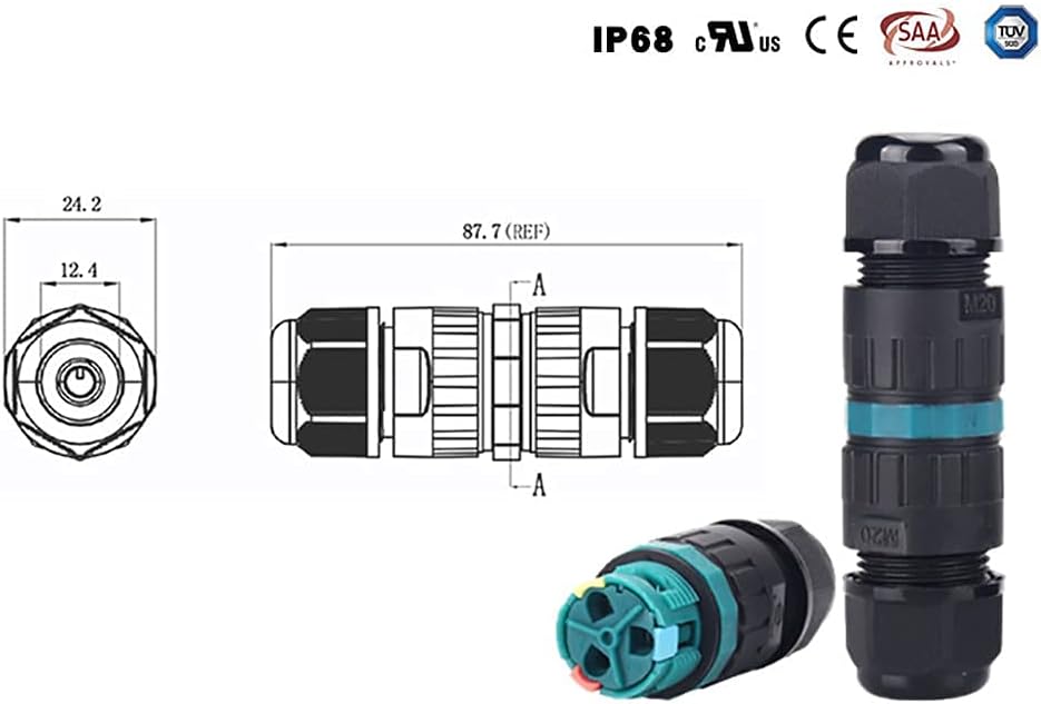 New Generation E-Simpo 2pcs IP68 Screw-Less Splice Lever-Nut Waterproof Quick Connector 450V16A for Wiring 2Way 3-Core Electrical Junction Wire Connector (2-Pack)