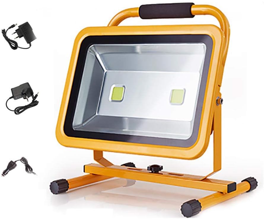 100W 9000LM LED Rechargeable Work Lamp, Portable Cordless Floodlight,Camping Work Lights, Site Spotlight, Waterproof Outdoor Flood Worklight Lamp, Include Adapter And Car Charger for Camping, Fishing