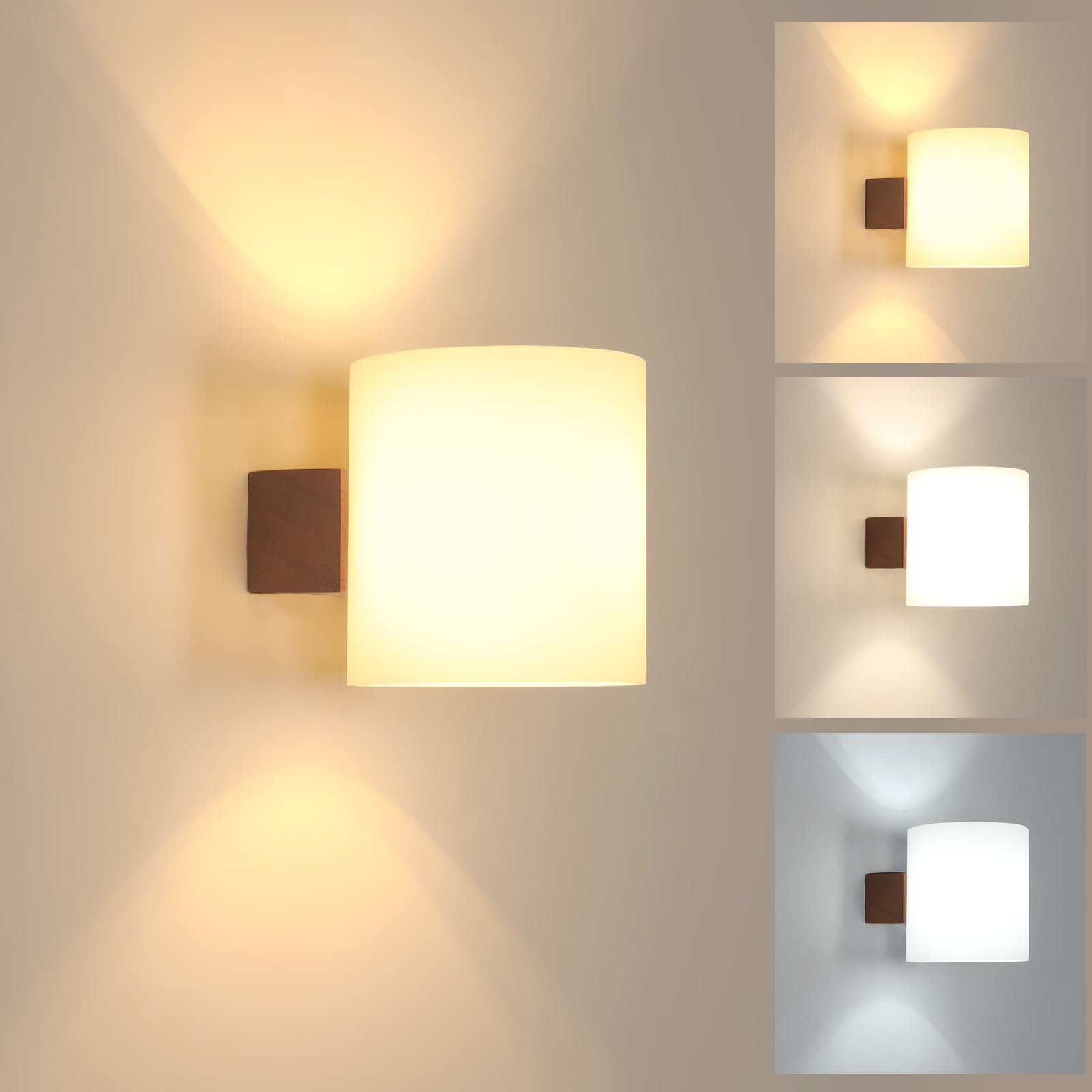 Comely Wooden Retro Glass Wall Lamp for Bedroom Living Room Hallway Staircase E27 Indoor Bedside Lamp