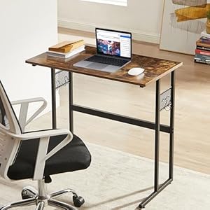 VECELO Water Proof Writing Work Adjustable Feet Computer Desk for Small Space/Home Office/Dormitory, 32 Inch, Brown