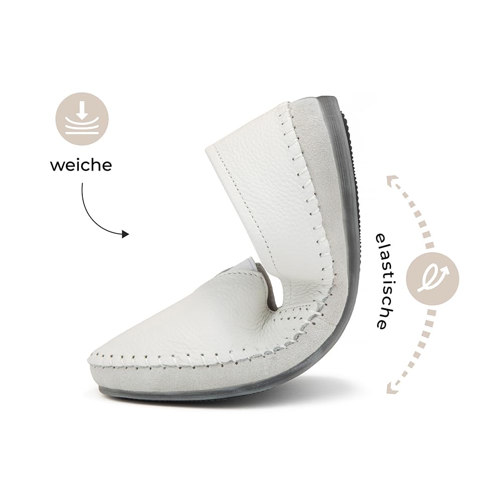 FILIPPO Schlupfschuhe Damen Sommer - Leder Slipper Damen - Barfuss Schuhe Frauen - Halbschuhe Weiss Leder