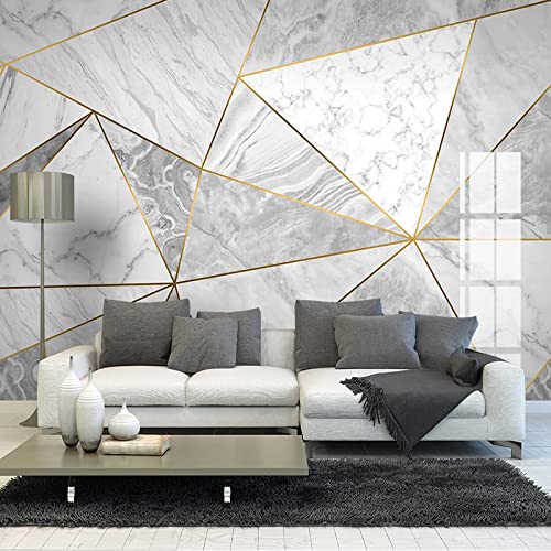 Papier peint 3D géométrique blanc effet marbre moderne 250x175cm - 5