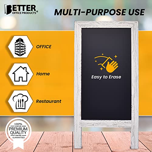Magnetic A-Frame Chalkboard Sign, Extra Large 20" X 40", Standing Chalkboard Easel, With Chalk Marker + Chalk & Eraser, Sandwich Board Outdoor Sidewalk Sign, By Better Office Products (Whitewash) #TOP6
