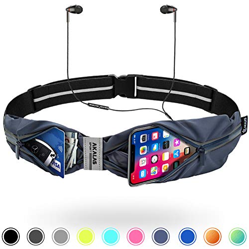 Akalas - Cinturón para Correr, sin Rebote para Corredores, Mujeres y Hombres, Compatible con iPhone 7 8 x 11, Bolsa de Deporte para Correr, Bolsa expandible para Entrenamiento, Gris Oscuro