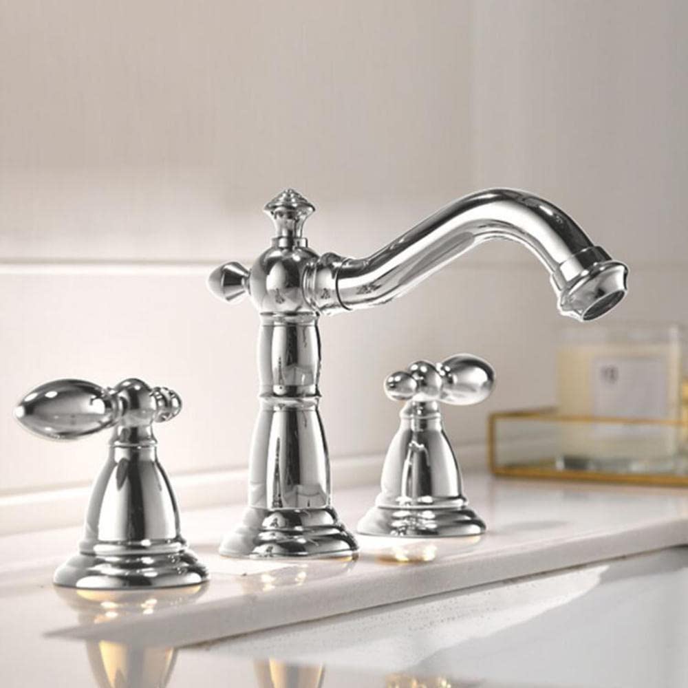 Grifo de baño de Tres Orificios de latón para Lavabo, Grifo para bañera, Agua fría y Caliente, Color Dorado