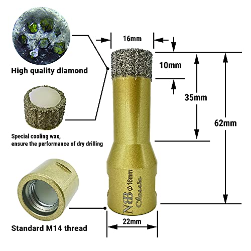 NBB vacuum brazed diamond hole saw with M14, Classic Golden type - Image 2