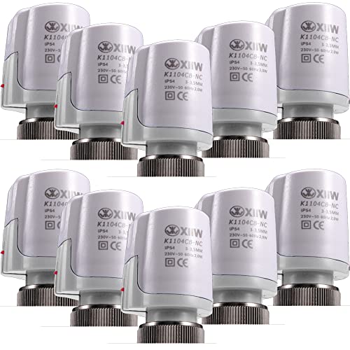 Lot de 10 servomoteurs NC fermés sans courant 250 V 5 A pour chauffage au sol - M30 x 1,5 - Pour répartiteur de circuit de chauffage