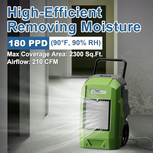 Image of ALORAIR 180 Pints LGR Industrial Dehumidifier with Pump and Drain Hose, Portable Commercial Dehumidifier with Wheels for Home, Basements, Garages, and Job Sites, 6-Year Warranty, Green