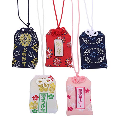 VOSAREA Omamori japonés, amuleto de buena suerte, 5 unidades, para amor, educación, riqueza y salud, estilo aleatorio