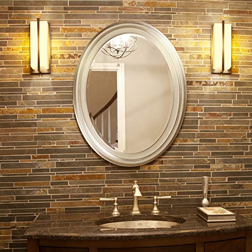Howard Elliott George Oval Bright Silver Wall Mirror, Bevelled Hanging Wood Framed Vanity Mirrors For Home Decor, Living Room, Bathroom, Bedroom, Or Hallway, 25 X 33 Inch #TOP2