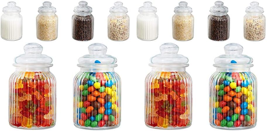 Relaxdays Vorratsgläser 6er Set, 1000 ml, Deckel, für Lebensmittel in Küche, Hochzeit Candy Bar Zubehör, luftdicht, klar (Packung mit 2)