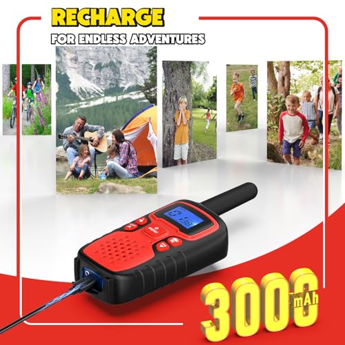 Image of Walkie Talkies for Kids Rechargeable Long Range,Xmas Birthday Gift for 4 5 6 7 8 9 Year Old Boys Girls,Hiking Gear Camping Games Cool Toys with NOAA,SOS Siren,Lamp,Lanyards,Easy to Use,2 Pack